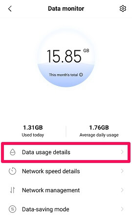details of the data usage