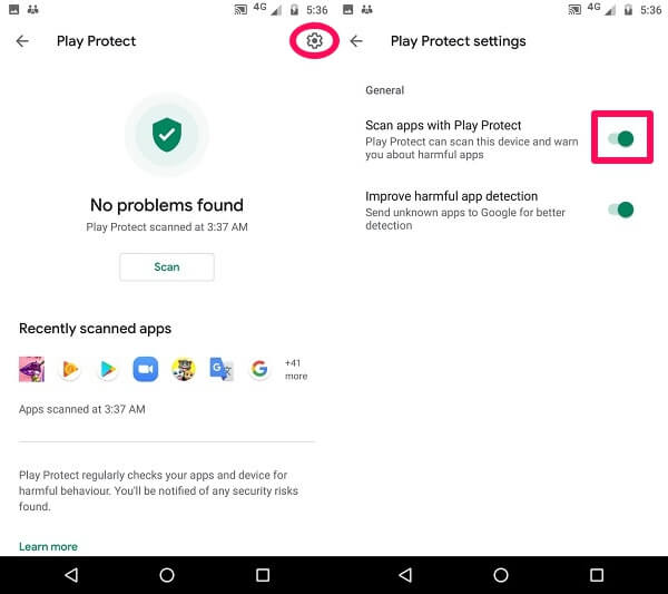 Disabling Scan Apps With Play Protect 