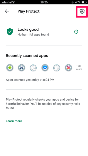 gear icon in play store