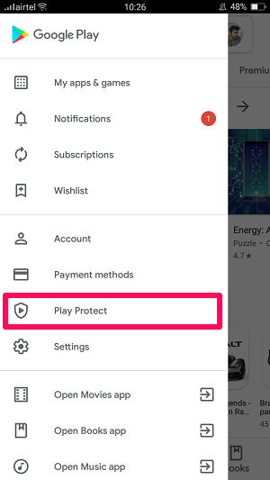 play protect option of play store