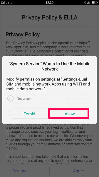 access to use mobile data