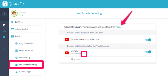 monitoring youtube with qustodio