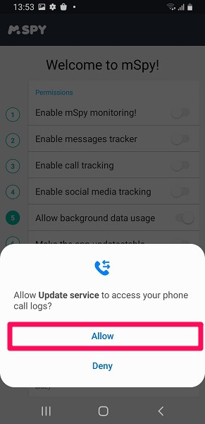 give permissions to mspy