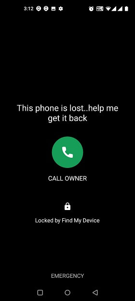 lock screen of the lost phone
