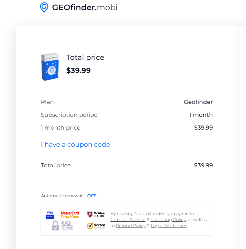 Cost of GEOfinder